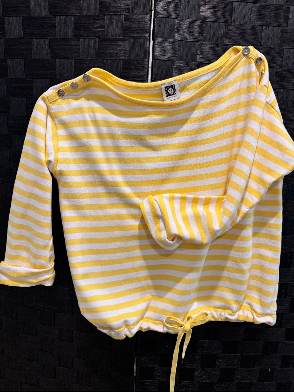 Anne Klein Yellow and White Striped Long Sleeve Tee